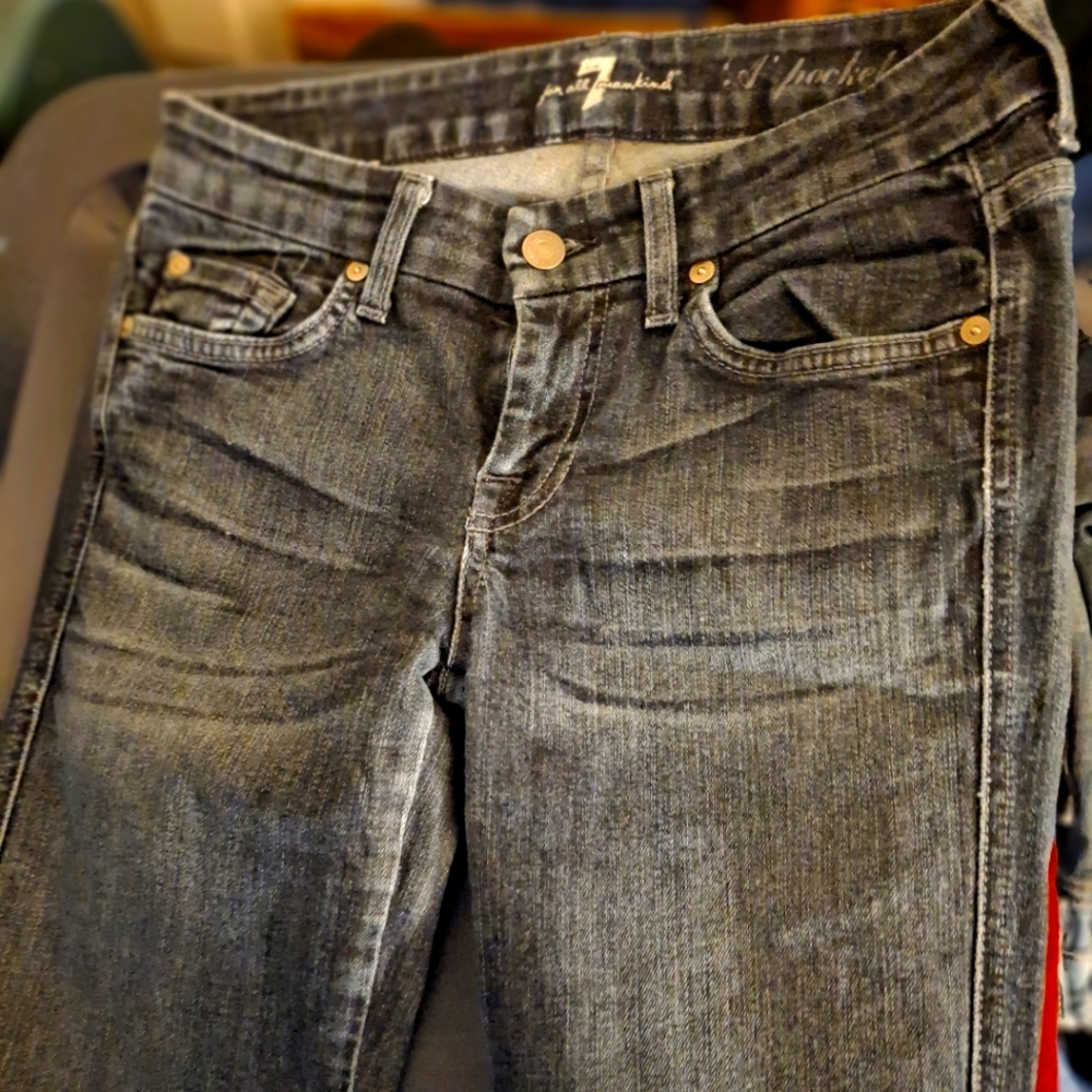 7 for all MANKIND Y2K, A POCKET SIZE 26,LOW/MID RISE, DARK BLUE, FLARE 26×30